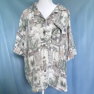 Kaplo Safari Animal Print Cotton Button-Up Shirt Men's Short Sleeve Collared